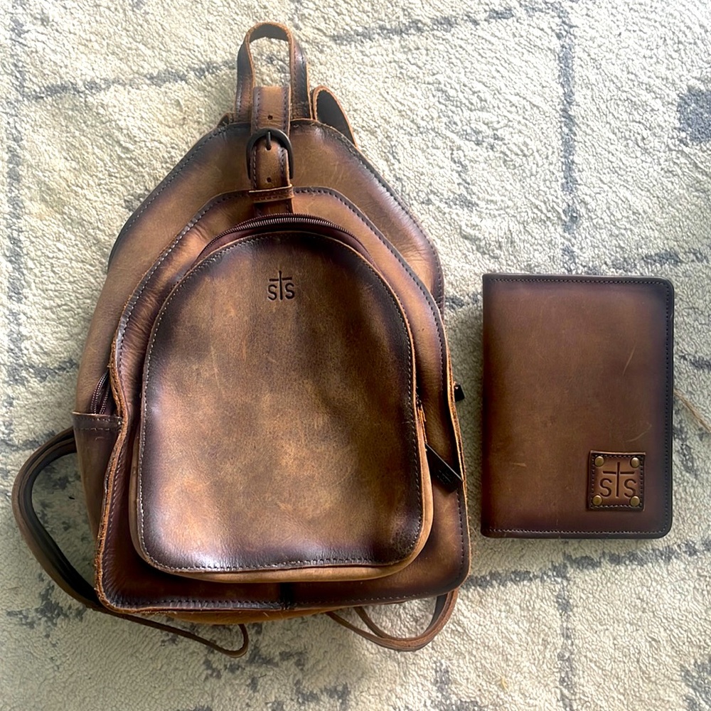 STS real leather backpack/purse and matching billfold